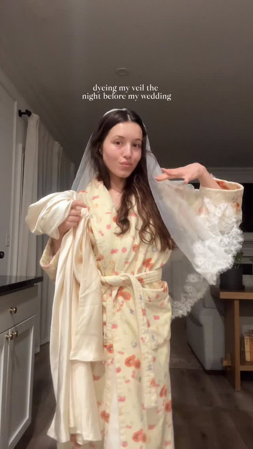 Dyeing my wedding veil from white to ivory with chamomile tea! Veil from @calilybridal 🤍💍 #bridetobe #bridalera #churchwedding #weddingdress #2026bride