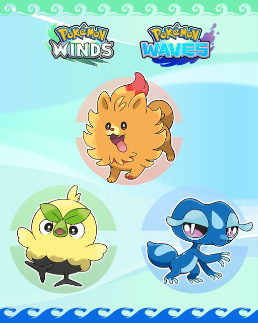 Introducing the first partner Pokémon from #PokemonWindsWaves! Say hello to Browt 🌱, Pombon 🔥, and Gecqua 💧. Who will you partner with on this adventure, Trainers?
