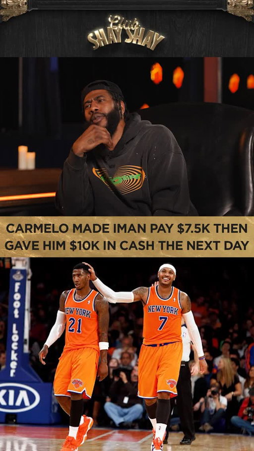 “I was low key feeling it like, ‘Damn. $7,500.’ ... Gave me like 10 bands cash. Carmelo wanted me to understand  if you take this many people, this is the type of check you’re looking at now. Don’t be taking 15 people out to eat.” - @imanshumpert