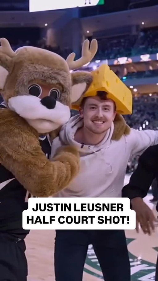 Justin Leusner hits the half court shot in Milwaukee! He’s on a mission to visit 30 arenas in 30 days to raise funds for @makeawishamerica! 🔥