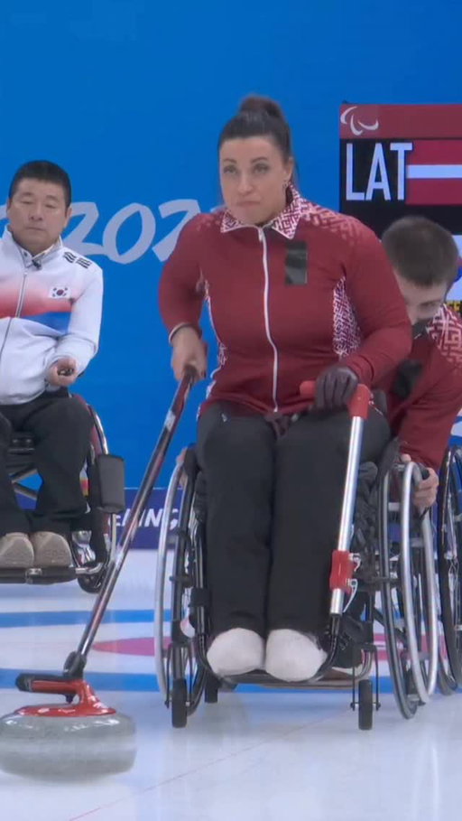 Pin point accuracy from the Latvia Wheelchair Curling team at Beijing 2022. The skill shown from the shot if off the charts. #Paralympics #WheelchairCurling #MilanoCortina2026