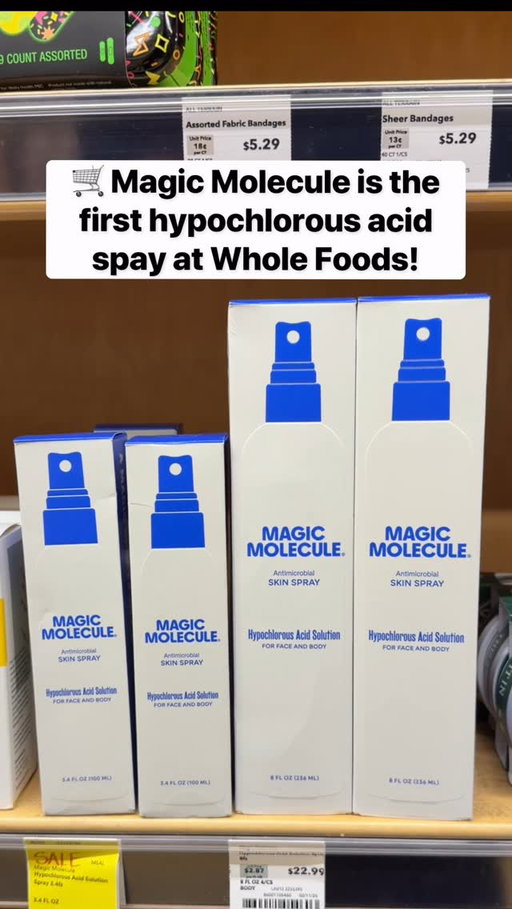 😍 Big news that I’m PUMPED about: Magic Molecule Daily Skin Spray is now at Whole Foods nationwide and you’ll find it in the First Aid section! 🛒 

It’s powered by hypochlorous acid (HOCl), a molecule the body naturally produces to support skin health, and it’s FDA-cleared for safety. I love that it’s a gentle everyday spray designed to remove bacteria and help keep skin feeling clean, calm, and comfortable. ❤️

It’s also made with a patented HOCl technology in the USA, it’s fragrance-free and non-toxic, and the ingredient list is refreshingly simple: just salt, water, and electricity. 🙌🏼 Plus it’s safe for all skin types and ages (1 month and up) and it doesn’t sting, which is huge in my house! 🥰

I reach for it constantly because it’s true spray-and-go convenience (no need to wipe after). I use it mostly for skincare and everyday skin moments like after my shower, right after a workout to help remove breakout-causing bacteria, and after shaving to help reduce the look of redness and itching. 👏🏼 It’s also great to help calm everyday skin moments for the whole family like sunburn, bug bites, scrapes, scratches, minor burns, heat rash, breakouts and flare-ups. 😊

I’m grabbing both sizes: the 3.4 oz travel bottle goes everywhere with me, and we keep the 8 oz home bottle stocked around the house (kitchen, bathroom cabinet, baby’s room).

Shop Magic Molecule at Whole Foods in the First Aid aisle! 🧺 #MagicMolecule #WholeFoods #ad