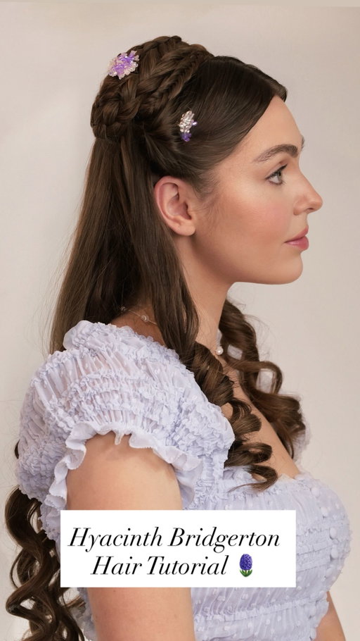 🫖🪻HYACINTH BRIDGERTON HAIR🪻🫖

Season 4 Part 2 is finally out! @bridgertonnetflix 

Hyacinth’s hairstyles are giving princess energy & I can’t believe how much @florencehunt_ has grown up since season 1🥹 Here’s how to recreate her sleek, braided half-up style with ringlets!

🪻 Step-by-step Bridgerton hair tutorial 🪻
• Section from your part to behind each ear (both sides).
• Take one front section, create a sleek twist toward the back, securing with a small elastic & bobby pin.
• With the remaining length of that same section (below the elastic), create a fishtail braid.
• Pin the fishtail braid across to the opposite side. Finish the front with the same twisted detail again.
• Add extensions at the back for more hair to work with.
• With the added hair, create a regular braid.
• Pin into a bun shape, or place hair padding underneath to elevate the style.
• Create one more braid at the back and pin it over the padding for extra dimension.
TIP: Add a row of extensions underneath the braids for a clean, full back view. Finish with soft ringlet curls and accessories! 🫖 

A baby Bridgerton hairstyle that’s perfect for prom, a formal event, or a Bridgerton watch party perhaps? ✨

Who’s your favorite Bridgerton?! Drop a gif of your fave sibling!
@shondaland @netflixca 

Series hair design by @niccollinsmua (Season 4) 

#HyacinthBridgerton #Bridgerton
#BridgertonSeason4 #RegencyHair #PromHairTutorial