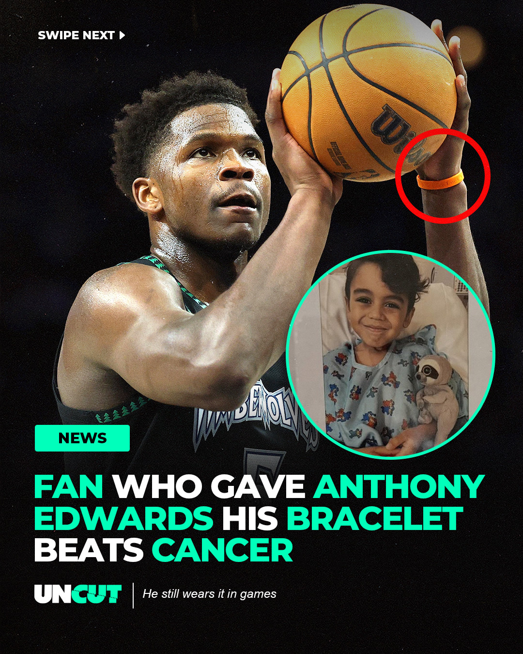 Luca, the young fan who gave Anthony Edwards the orange bracelet he wears in games, has officially beaten cancer 🏀⁠
⁠
Edwards has continued wearing the bracelet all season as a tribute, and Luca finally got to celebrate the victory after his battle 🥹⁠
⁠
Wishing Luca continued blessings and good health 🧡