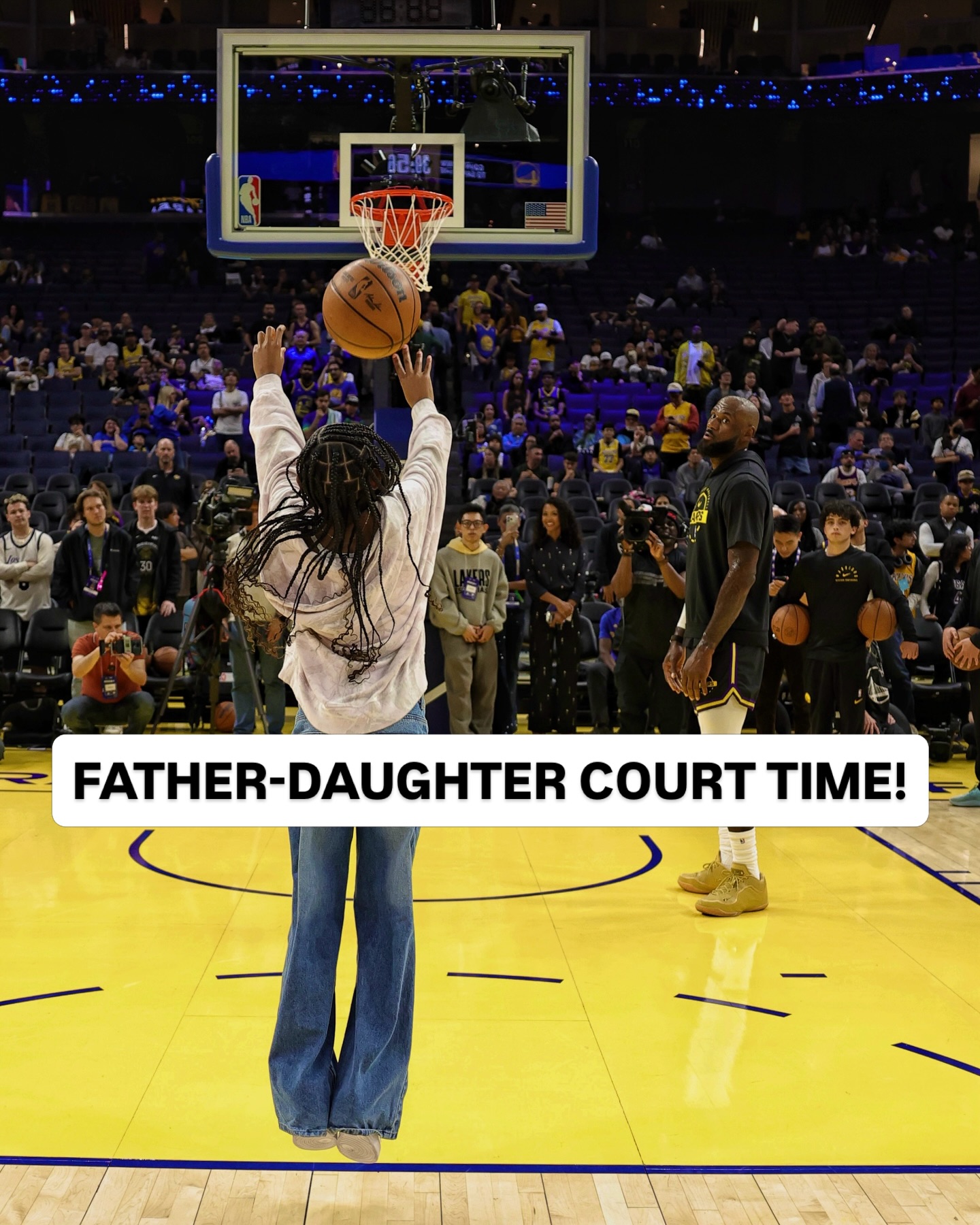 LeBron James had a special guest as Zhuri joined her father on court pregame in the Bay! #GirlDad