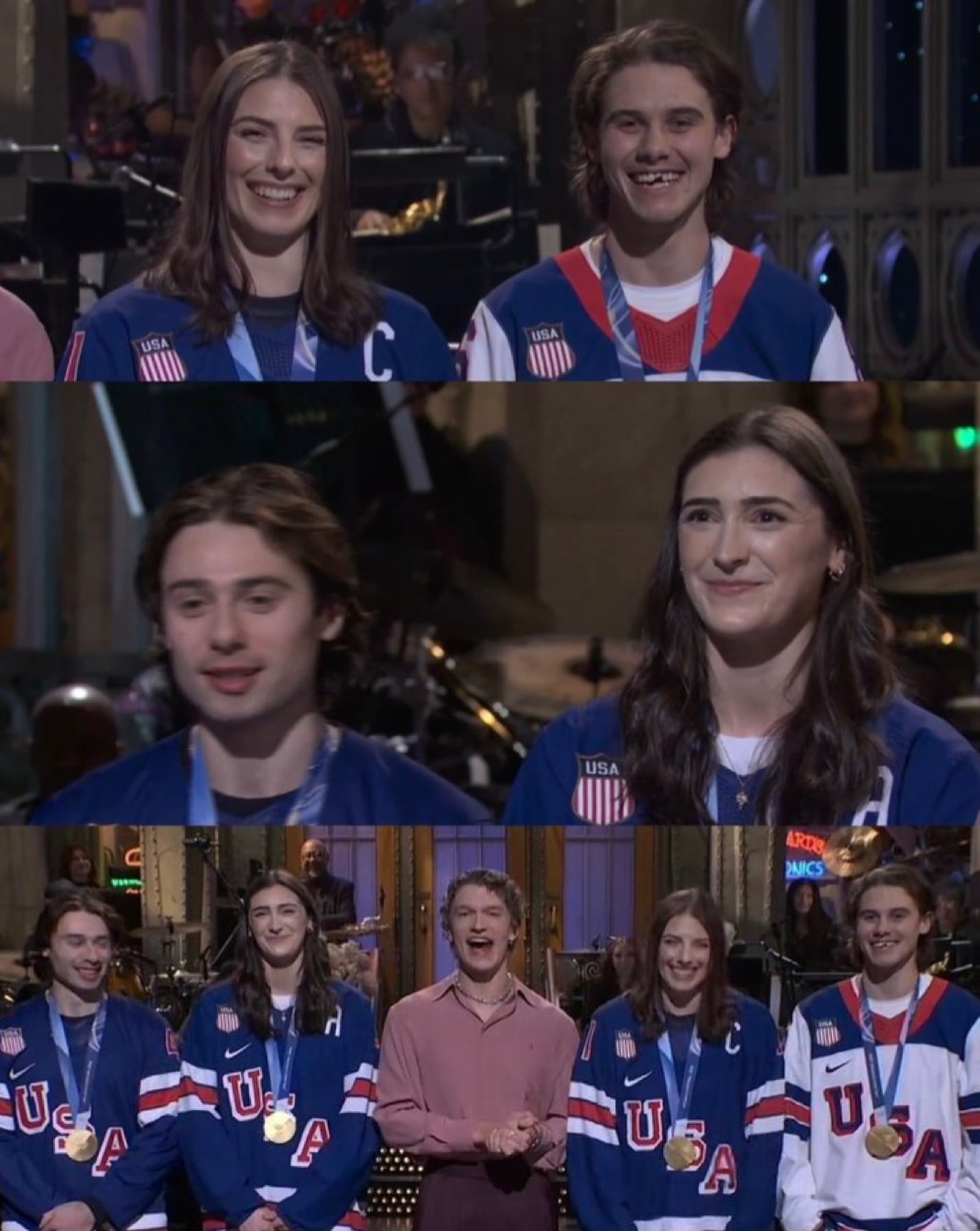 The Hughes brothers, Megan Keller and Hilary Knight joined Heated Rivalry’s Connor Storrie to open SNL 🇺🇸 🥇