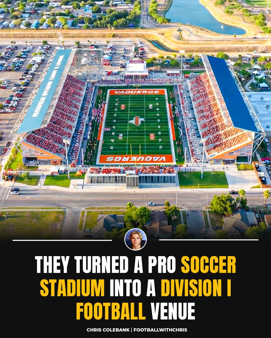 UTRGV acquired the former H-E-B Park in 2024 and renamed it Robert & Janet Vackar Stadium, turning a former USL soccer facility into the centerpiece of Vaqueros football.

Upgrades ahead of the inaugural season included new turf, added seating, and premium areas that pushed capacity to around 12,000… helping the venue feel like a true Division I environment from day one.

The result was instant momentum for a brand-new program, with strong community support and packed crowds helping fuel one of the most exciting debut seasons in recent college football memory…

Comment “football” and I’ll send you the full tour 🎥