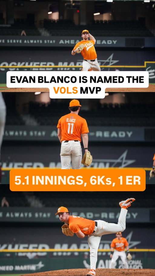 The Vols leave the Lone Star State 2-1 on the weekend. 

Evan Blanco put on a pitching masterclass with six strikeouts through five and a third innings of work! 

#collegebaseballseries