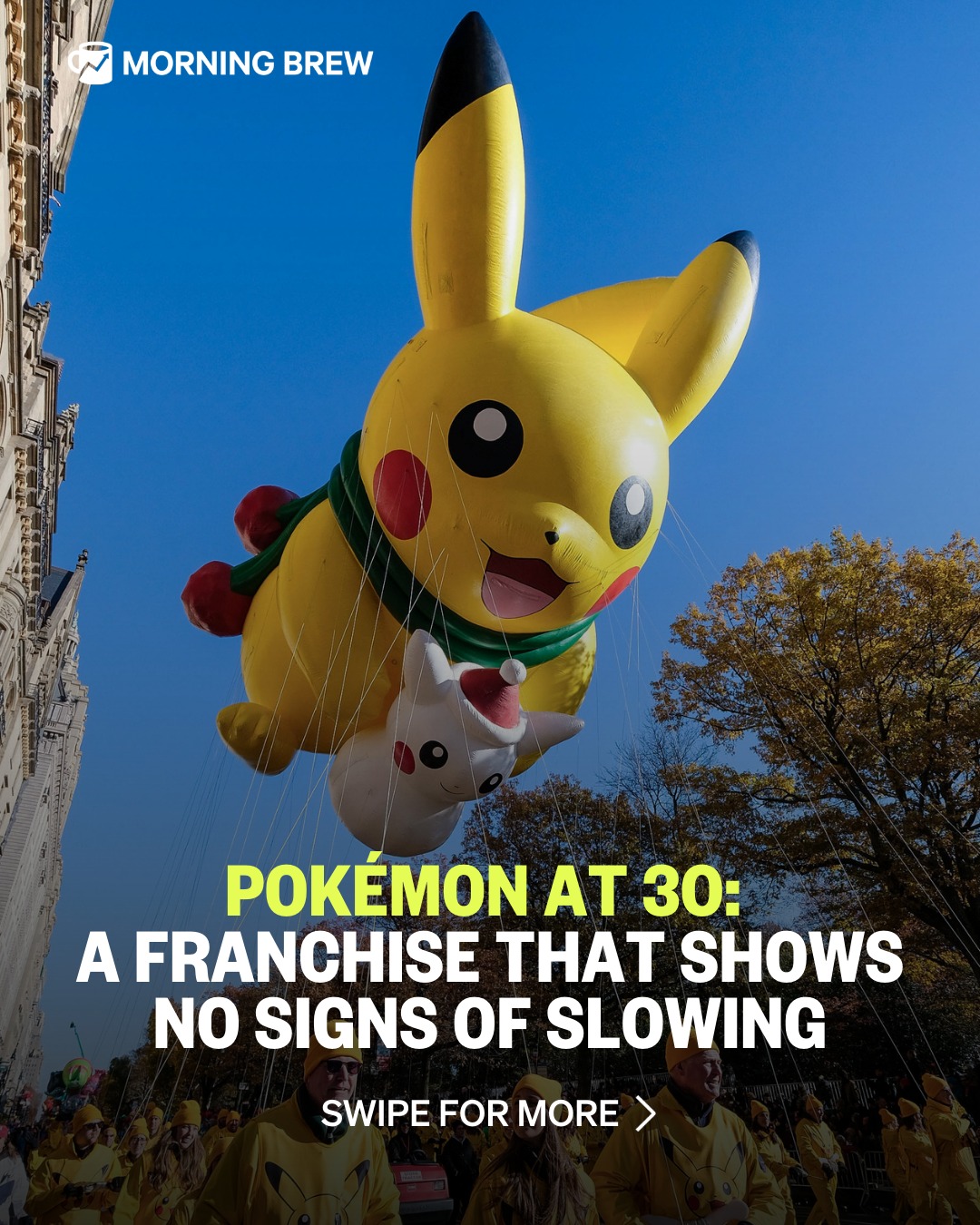 If you were confused seeing Pikachu pop up during the Olympic men’s hockey final last weekend, don’t be: Pokémon is everywhere.⁣
⁣
The iconic brand celebrated its 30th birthday last week and it's been rolling out the red carpet for the pocket monsters that helped create the highest-grossing media franchise in the world.⁣
⁣
Since its debut in 1996, the Pokémon company has caught $150 billion in revenue from its Pokédex of products. Even the cards, which helped spark it all, have become a valuable asset in their own right. According to the Card Ladder index, which tracks the value of a collection of the most popular trading cards, the most popular Pokémon cards have outperformed the S&P 500 over the last two decades by a long shot.⁣
⁣
The phenomenon shows no signs of slowing either: 'Pokémon Go,' the mobile game sensation, still sees around 30 million monthly players even though it debuted 10 years ago.⁣
⁣
📸 : Getty