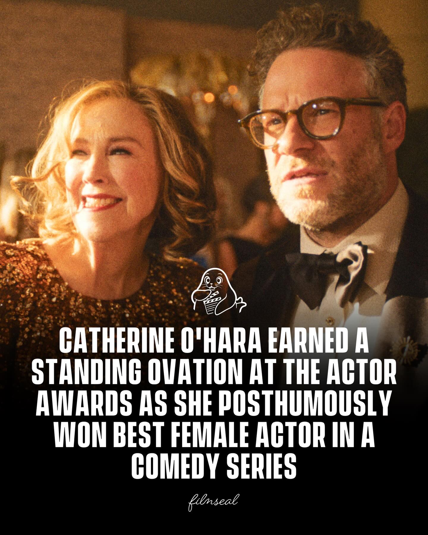Catherine O’Hara was honored with a posthumous Best Female Actor in a Comedy Series award at the 2026 Actor Awards for her role in The Studio, earning a standing ovation from the audience. 

Seth Rogen accepted the award on her behalf and delivered a heartfelt tribute, urging people unfamiliar with her work to watch her iconic performances like her dancing in Beetlejuice and her comedic hobble in Best in Show, and saying how lucky the world was to have her talents.

-
#catherinohara #filmseal