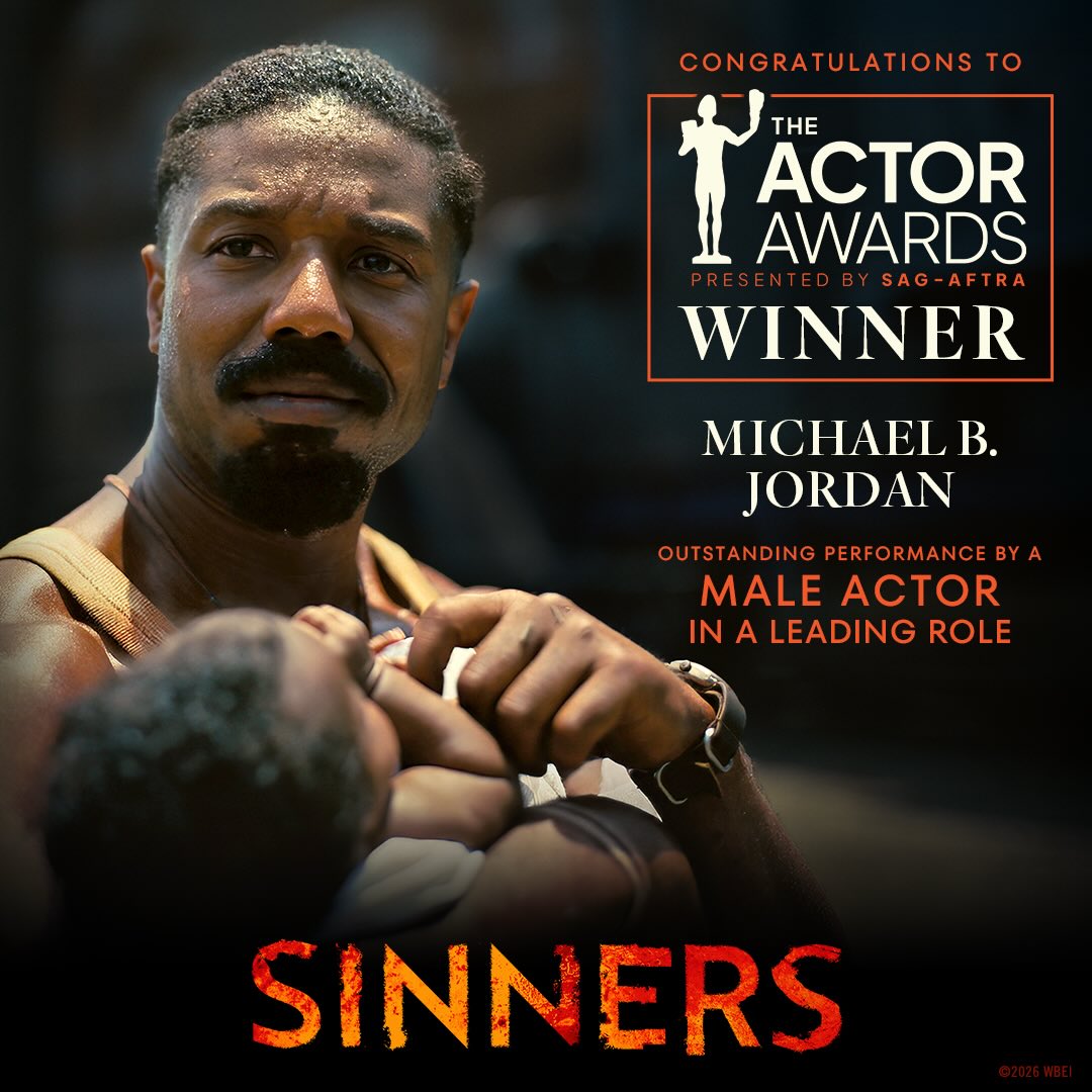 Thank you to @sagaftra for honoring Michael B. Jordan of “Sinners” with the Actor Award for Outstanding Performance by a Male Actor in a Leading Role at the 32nd Annual Actor Awards!

@actorawards | #ActorAwards