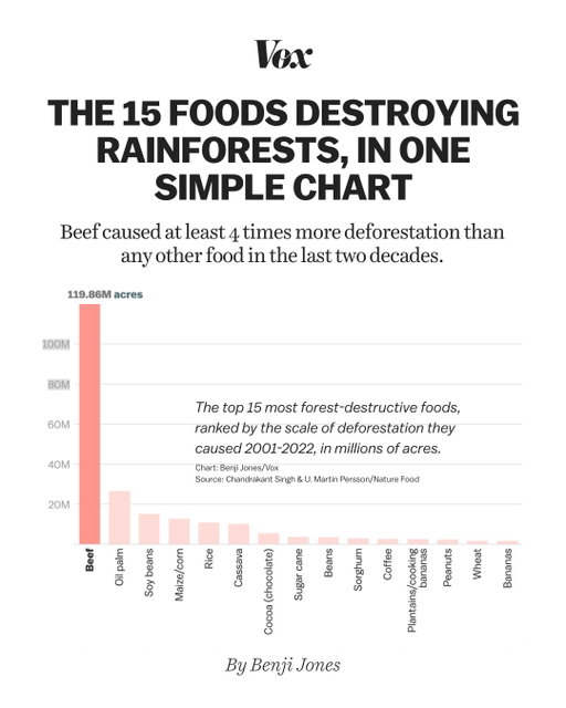 It’s pretty much impossible to live a life free of environmental harm. The cleanest energy relies on mining. Critical medical supplies produce plastic waste. Even organic foods are typically grown with pesticides.

But there is one thing you could do immediately that would help the planet a heck of a lot: eat less beef.

While for most omnivores, beef is hard to give up, the data is incredibly clear and incredibly compelling: Of all the foods we produce on Earth, beef is the No. 1 destroyer of forests, and especially rainforests. Raising cattle for meat not only endangers wildlife but fuels climate change — in a big way.

Read more at the link in our bio.