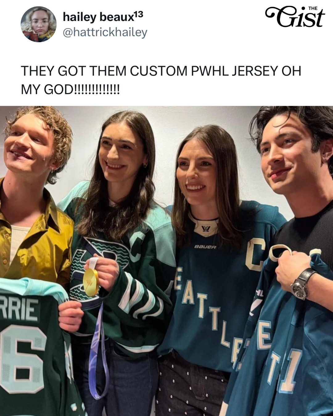 This is everything to us. 🙂‍↕️⁣
⁣
After making a surprise cameo on SNL this weekend, Olympic gold medalists Megan Keller and Hilary Knight showed up with gifts: A @pwhl_fleet jersey for host Connor Storrie, and a @pwhl_torrent jersey for Hudson Williams. 🏒⁣
⁣
The concept of Connor owning a Boston Fleet jersey. 🥰❤️⁣
⁣
#popculture #womenssports #hockey #heatedrivalry