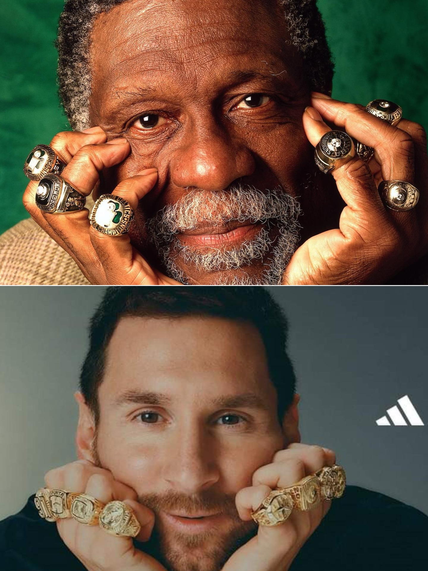 When Lionel Messi recreated the iconic Bill Russell picture with his rings after winning his 8th Ballon d’Or 🔥

(via Adidas)