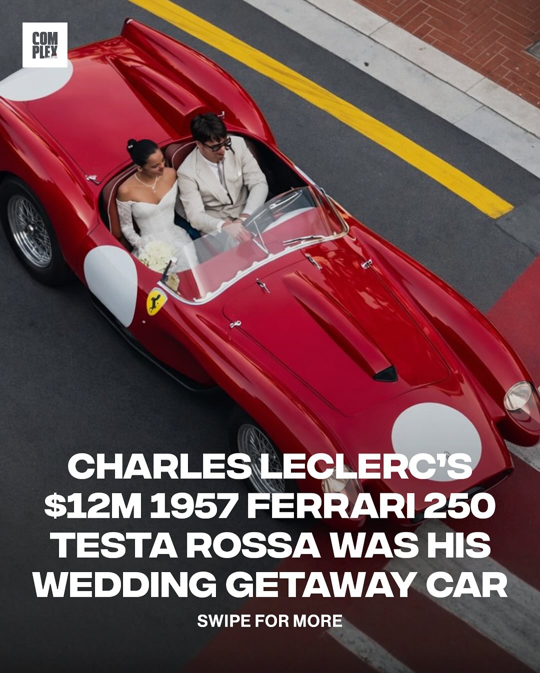 Now this is what I call happily ever after 🏎️🔥

Ferrari F1 driver Charles Leclerc married longtime partner Alexandra Saint Mleux in an intimate Monaco ceremony.

The two departed in a classic Ferrari 250. The car is rumored to be worth $11-$12 million.

Some estimates for this specific model have even ranged as high as $30 million to $40 million, depending on provenance.