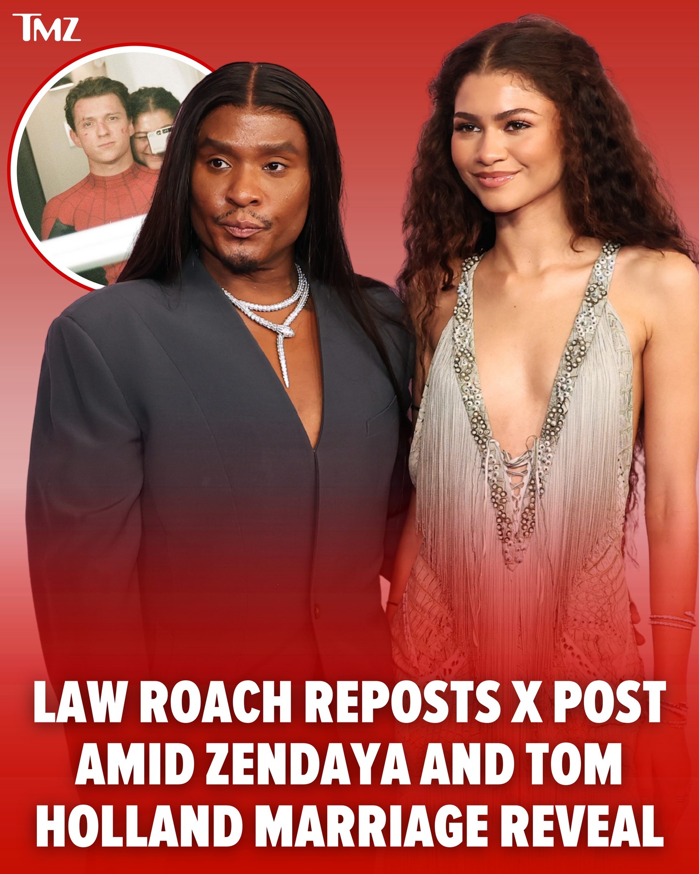 Law Roach is so real! 😭 Law Roach, Zendaya’s longtime stylist since 2011, reposted a hilarious message on X after revealing on the Actors Awards red carpet that Zendaya and Tom Holland are married.

📷: Instagram/TomHolland2013