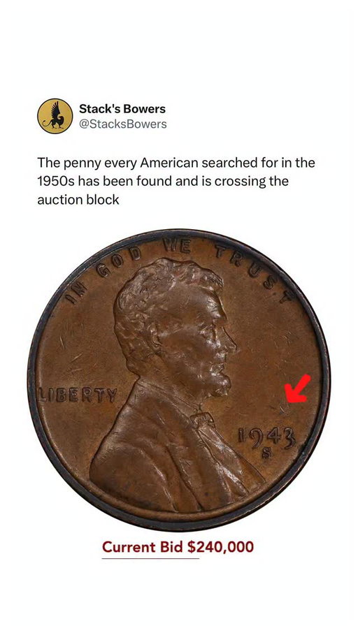 In 1943, the US Mint accidentally struck a small number of Lincoln cents on bronze planchets instead of steel. Millions of Americans spent decades searching their pocket change for a 1943 copper penny. Most never found it.

Only 7 are known to exist from the San Francisco Mint. A once-in-a-lifetime rare coin. Bidding is live now. 

Lot 3024 · 1943-S Lincoln Cent. Struck on a Bronze Planchet. AU-55 (PCGS). Gold CAC. CMQ.

Live Bidding begins Mar 10, 2026 at 3:00 PM PDT

#penny #1943copperpenny #rarecoins #coincollector #lincolncent