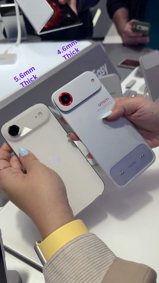 The difference 1 whole millimeter can make! But no charging port in this concept? 👀📲 #tecno #iphoneair #slimphone #mwc2026 #conceptphone