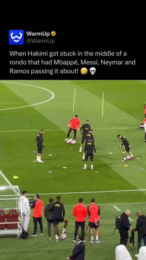 😭

During a 2021 Paris Saint-Germain training session, Achraf Hakimi found himself in a “rondo” from footballing nightmares. Trapped in the center of a circle featuring Lionel Messi, Neymar Jr, Kylian Mbappé, and Sergio Ramos, the Moroccan defender was subjected to a masterclass in one-touch precision. The icons moved the ball with such dizzying speed and flair that Hakimi was left spinning, unable to intercept a single pass despite his elite pace. This viral moment perfectly captured the terrifying technical depth of that PSG “Galacticos” era.

(Via @psgacademyrussia )