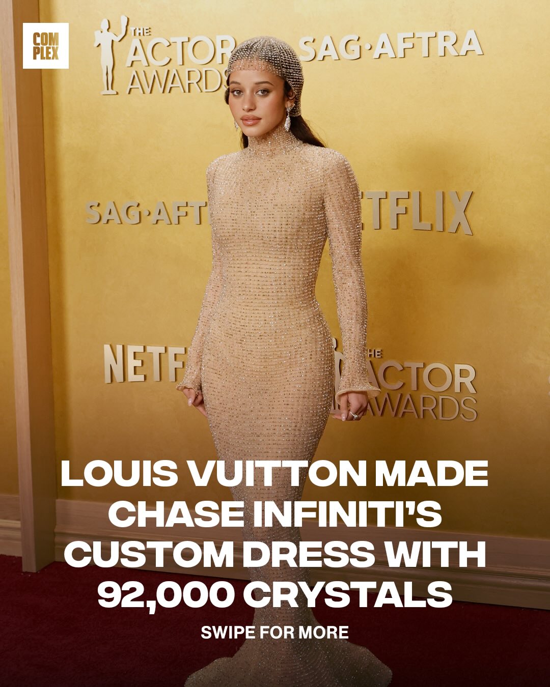 You can’t beat her outfit ✨

@chaseinfiniti ’s custom @louisvuitton 32nd Annual Actor Awards mermaid gown required a total of 300 hours to complete, with an additional 40 hours dedicated to the headpiece. 

📸: Getty