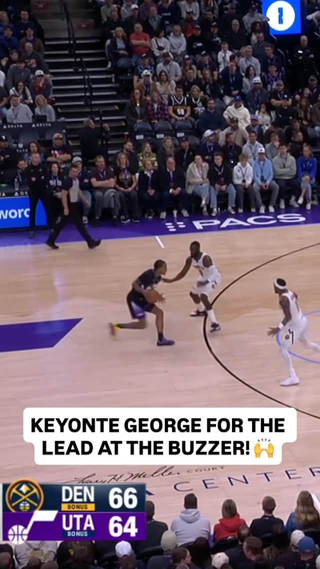 @keyonte1george flashes the handles then drains a three at the 1H buzzer 🔥 Utah takes the lead! DEN/UTA on NBA League Pass • <link in bio>