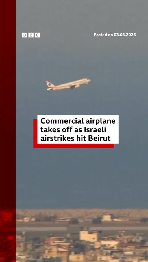 A commercial plane has been seen leaving Beirut airport in Lebanon, as smoke from the city rises into the sky.
 
Beirut, and parts of southern Lebanon, have been hit by Israeli strikes.
 
Israel said the strikes are in response to attacks from the Lebanon-based militant group, Hezbollah.
 
Tap the link in @BBCNews’s bio for the latest developments in the US-Israel war with Iran.
 
#Beirut #Israel #BBCNews