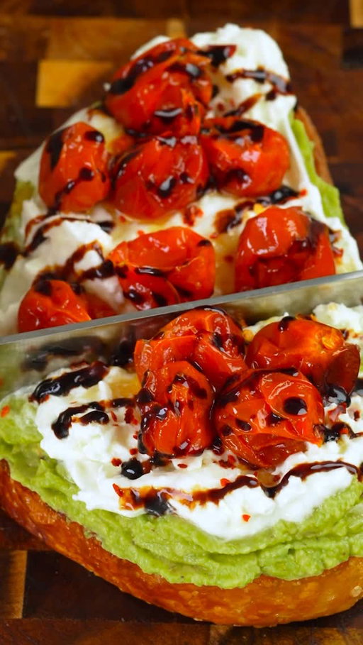 Burrata Avocado Toast with Slow-Roasted Cherry Tomatoes

I could live on avocado toast and this is the version I’m making right now.

Creamy burrata over smashed avocado, topped with slow-roasted cherry tomato confit and finished with a drizzle of balsamic glaze. It’s simple but feels a little more put together - good for a slow weekend brunch or even a quick lunch.

If you’re into avocado toast, this one’s worth trying.

#avocadotoast #brunchideas #easyrecipes #homecooking #weekendbrunch 

avocado toast recipe
brunch at home
easy brunch recipe
burrata toast
cherry tomato confit