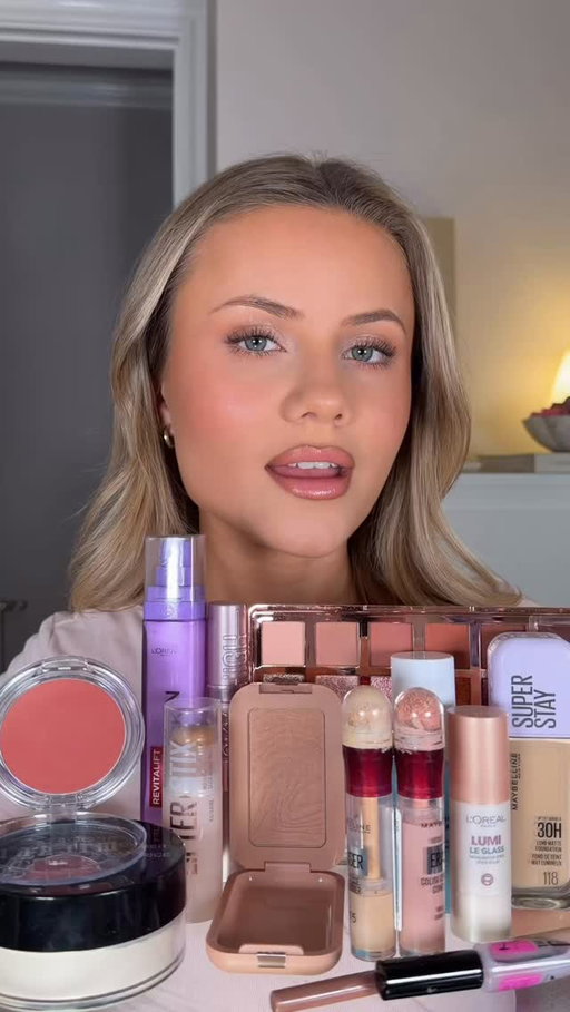 the BEST drugstore makeup routine !!! 
@elfcosmeticsuk @elfcosmetics thirst burst drops & plumping pen shade ‘just peachy’ 
@lorealparis glass skin liquid cream, lumi le glass, gel liner in ‘brown denim’ & infaillible 3-second setting mist
@maybelline super stay lumi matte foundation, anti age eraser concealer, lifter stix bronzer, lifter liner shade ‘on it’ & sky high waterproof mascara
@milanicosmeticsuk @milanicosmetics ‘cheek kiss’ blush
@wetnwildbeauty loose setting powder
@nyxcosmetics_uk @nyxcosmetics buttermelt bronzer, brow glue & lift & snatch brow pen
@makeuprevolution the true icon bronze eyeshadow pallette