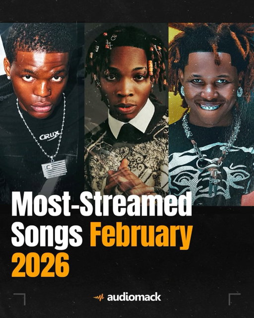 MOST-STREAMED SONGS FROM FEBRUARY 2026 🏆

1️⃣ “Realize” by Rybeena & Bhadboy OML 🇳🇬
2️⃣ “Obt” by Shoday feat Bhadboy OML 🇳🇬
3️⃣ “Don’t Love Me” by Omah Lay 🇳🇬
4️⃣ “Uzo Ano” by Phyno & Flavour 🇳🇬
5️⃣ “Darkest Style” by D Global & Lasmid 🇬🇭
6️⃣ “Yawa (Hosanna)” by Kwesi Arthur 🇬🇭
7️⃣ “God Is Working” by Ayo Maff 🇳🇬
8️⃣ “That Way” by King Promise & Mr Eazi 🇬🇭🇳🇬
9️⃣ “17” by Muyeez 🇳🇬
🔟 “Natulizana” by Diamond Platnumz 🇹🇿