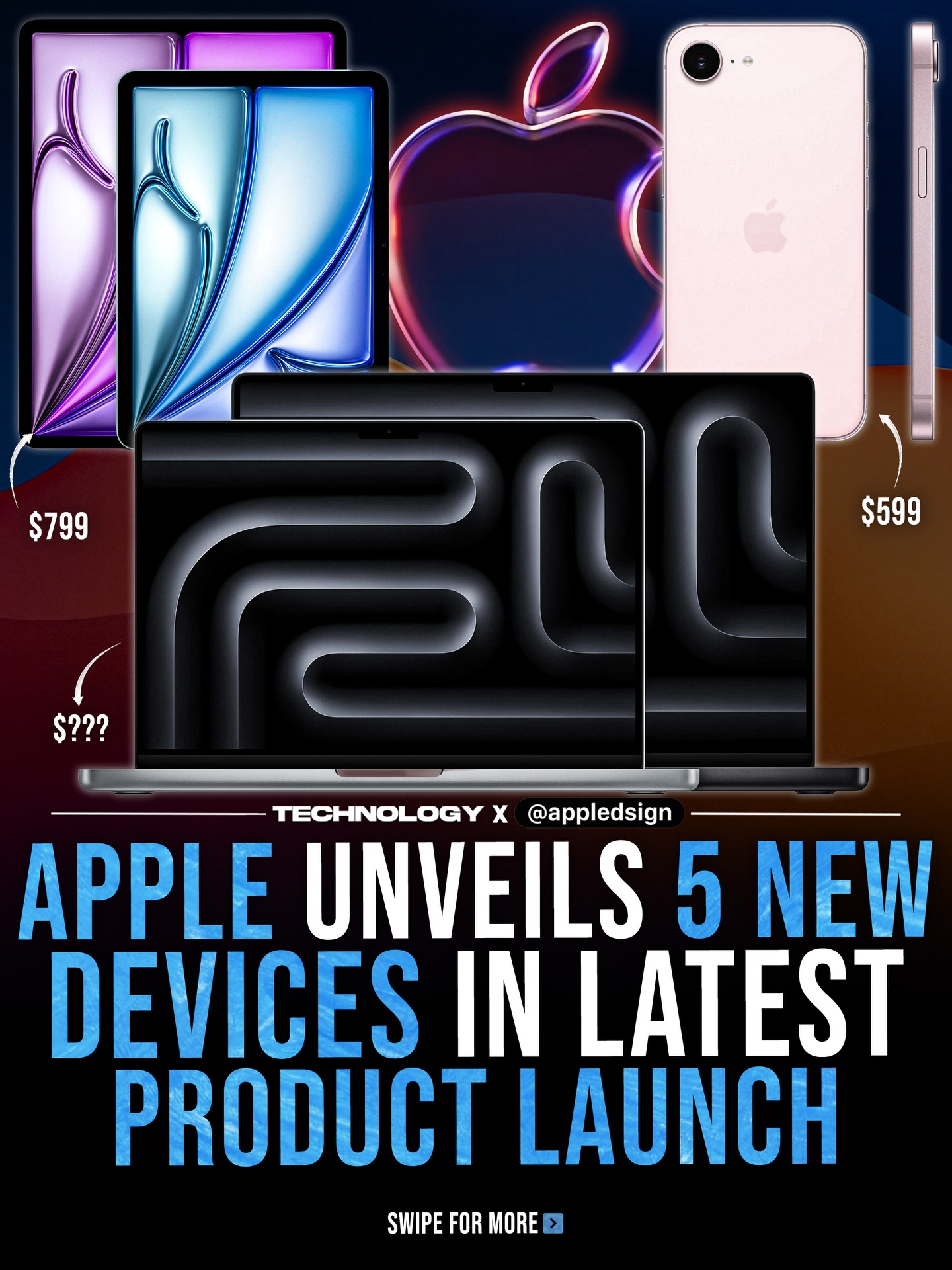 Swipe ⬅️ to explore how Apple just unveiled a massive lineup expansion featuring five brand new devices including the iPhone 17e and M5 MacBooks alongside an exciting rumored ultraportable laptop 📱💻

The $599 iPhone 17e packs the A19 chip and MagSafe, while the M4 iPad Air adds fifty percent more memory. Apple introduced M5 MacBook Airs with double base storage and powerful M5 Pro or Max MacBook Pros featuring Thunderbolt 5, alongside stunning new Studio Displays including an XDR model with a free stand.

To close out this huge week, rumors suggest Apple will announce an affordable $699 MacBook Neo laptop powered by the A18 Pro chip in fun colors designed specifically for students.

Which of these new Apple releases are you most excited about?

Media & Source: Apple

#apple #technology #iphone #macbook #tech