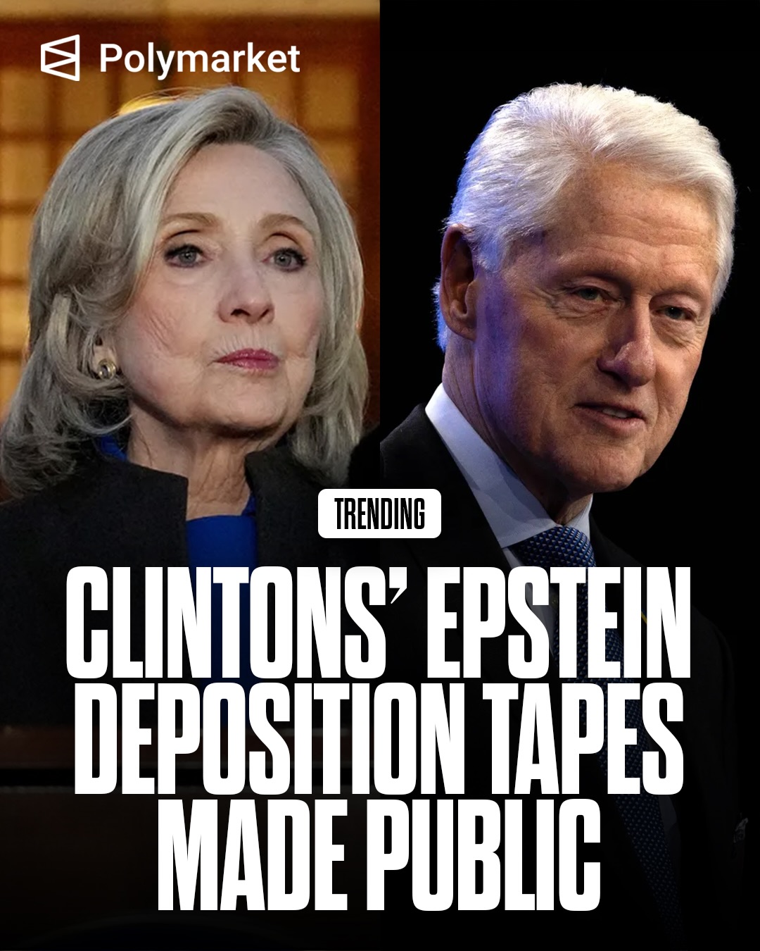 Republicans on the House Oversight Committee released video of closed-door depositions with Bill and Hillary Clinton as part of their Jeffrey Epstein investigation. The Clintons testified separately last week after fighting GOP subpoenas and facing contempt threats, ultimately answering questions in private. 

Neither Clinton has been accused of wrongdoing, though Bill Clinton appears in released records and photos. 

Traders predict a 13% chance that evidence will confirm Bill Clinton visited Epstein’s island.