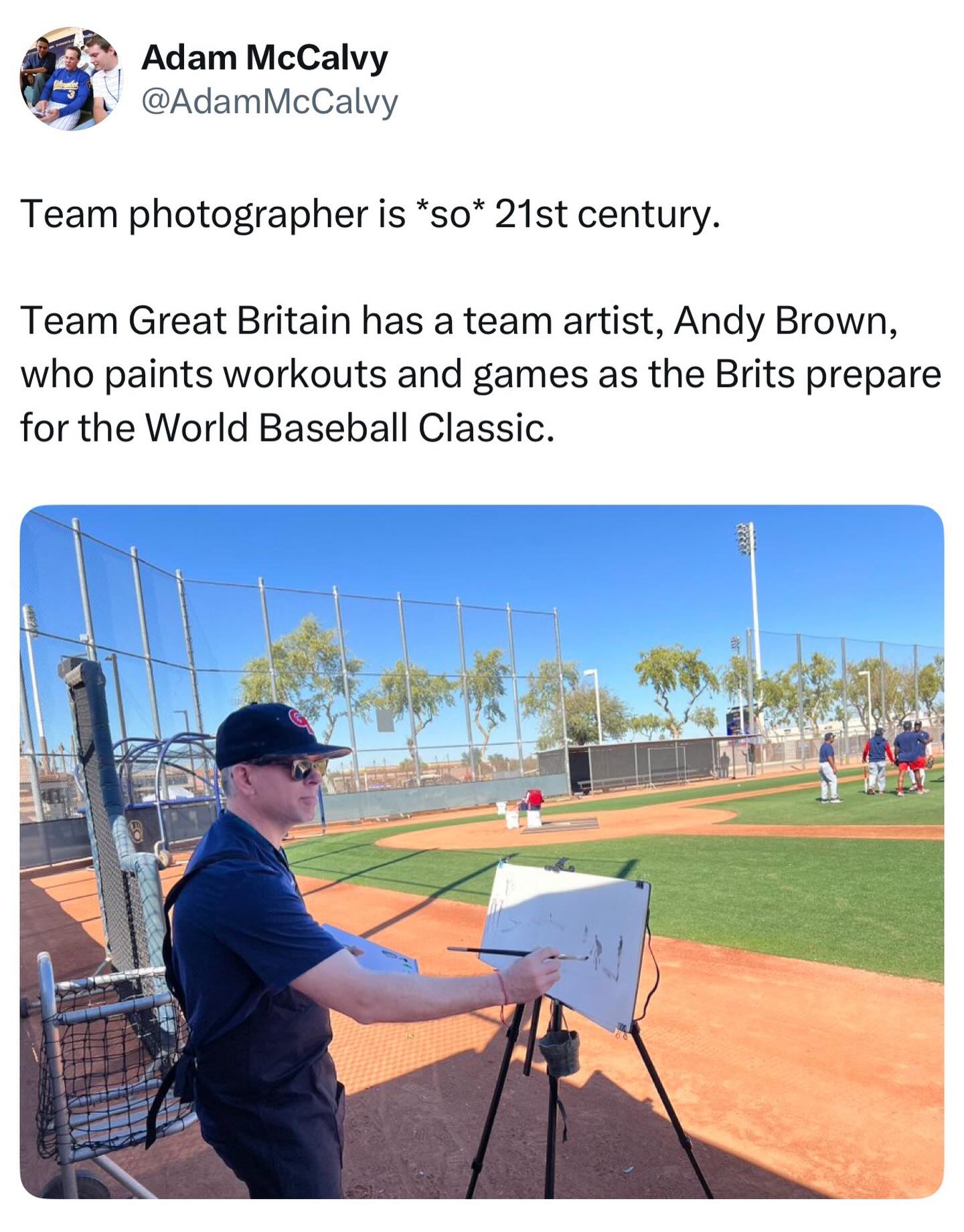 Great Britain’s World Baseball Classic squad has a team artist, who paints what’s going on during their games and practices