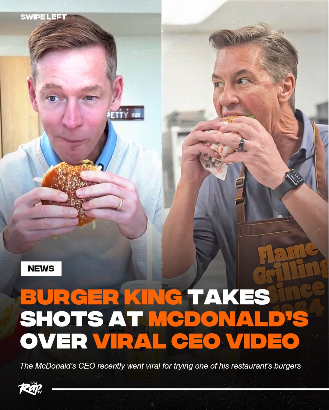The fast food beef is real 👀

#BurgerKing trolled the #McDonald’s CEO by posting a video of himself taste testing Burger King’s burgers 🍔

What do y’all think of this beef⁉️🤔