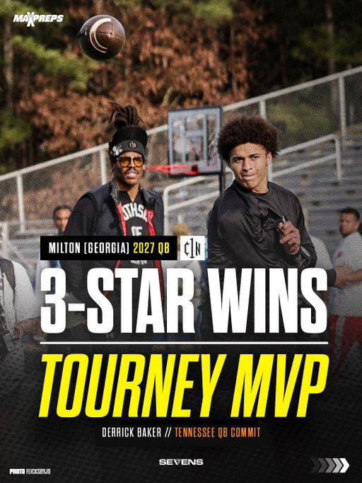 Milton (GA) QB Derrick Baker led @c1n to the championship and took home MVP in ATL @thesevensfootball 🚀🏈

Baker stands 6-foot-1 with legs the size of tree trunks and squats 495 lbs. Cam Newton’s quarterback protégé will skyrocket in the rankings and is committed to the University of Tennessee 🟠⚪️

( via @flicksbyjo )