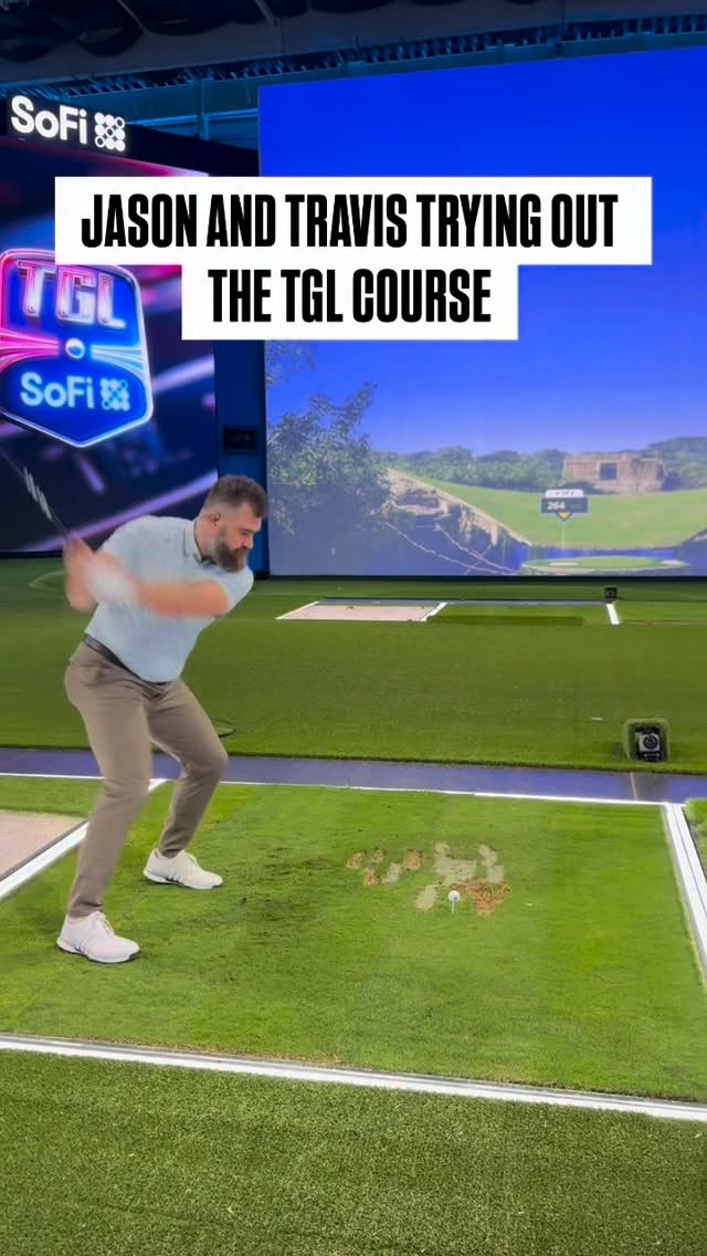 The boys had to try out the @tglgolf setup for themselves 

Full Kelce vs Kelce match Outta the House coming soon 👀