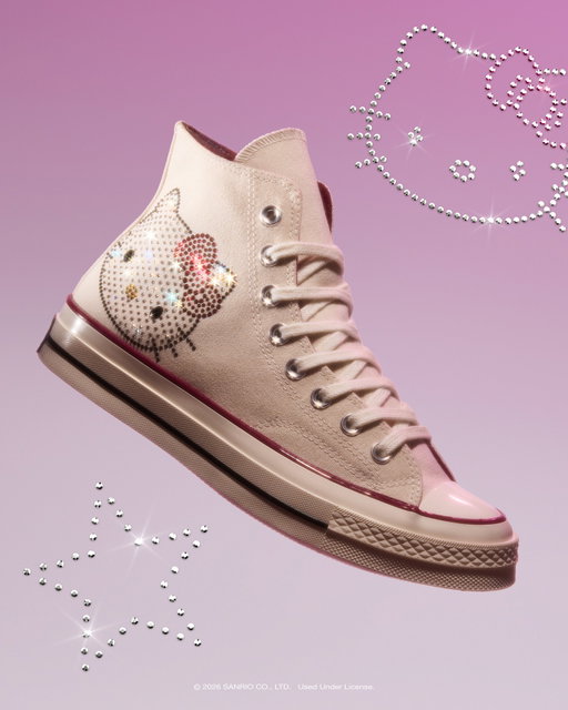 Hello Kitty gets dressed up in @Swarovski ® crystals on Chuck 70s. ⁠
⁠
Live tomorrow at 10am EST on Converse.com and Sanrio.com.