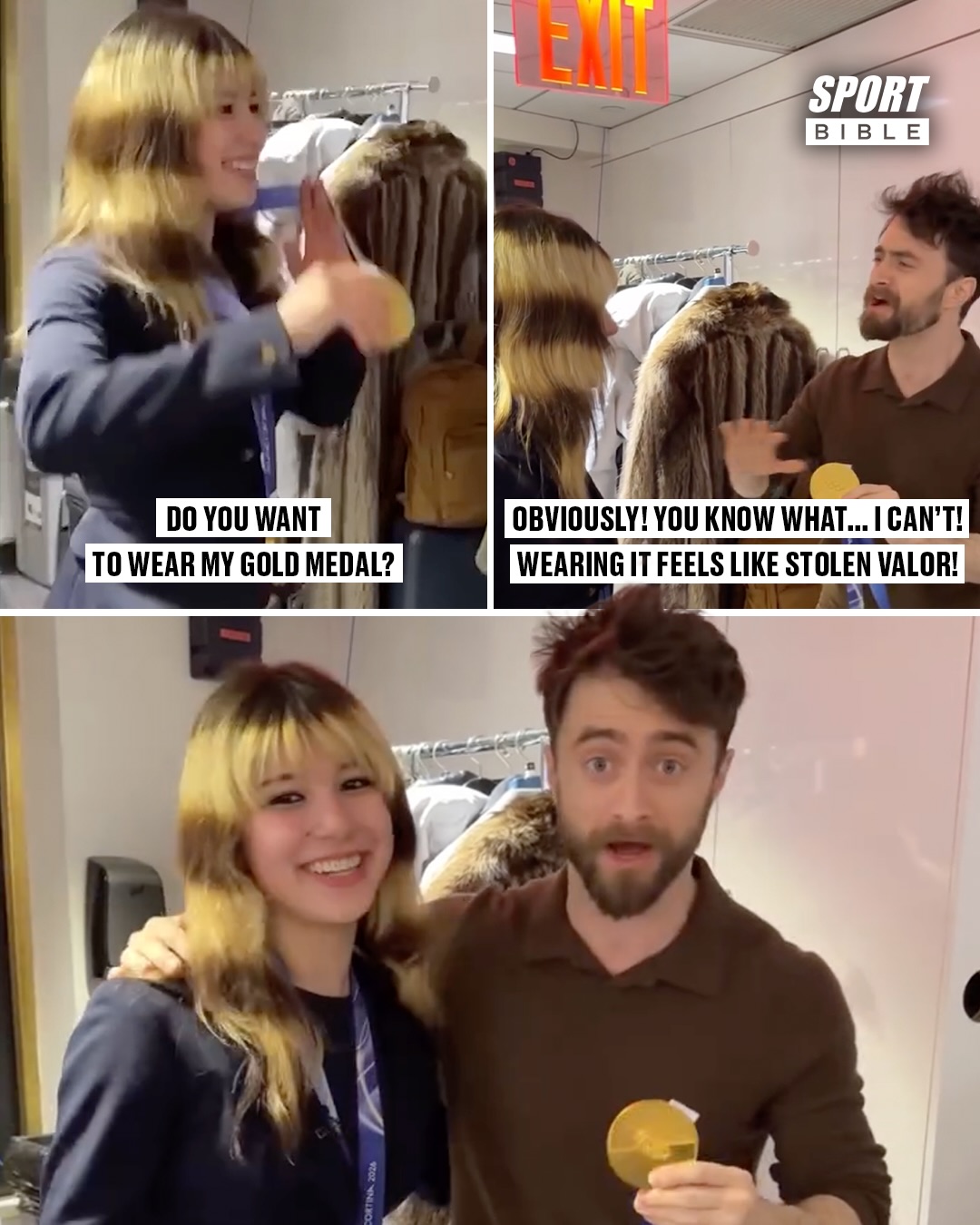 Actor Daniel Radcliffe refused to put on figure skater Alysa Liu’s Olympic gold medal when the pair met on the Today show in the US, because he believed it would be disrespecting the effort it took Liu to win 🥇🤩

 🗣️ “I can’t do it. It’s too much. Even holding it feels like I’m trespassing on a decade of hard work!”

Radcliffe showing the gold medal winner plenty of respect 💪

🎥 @usatoday