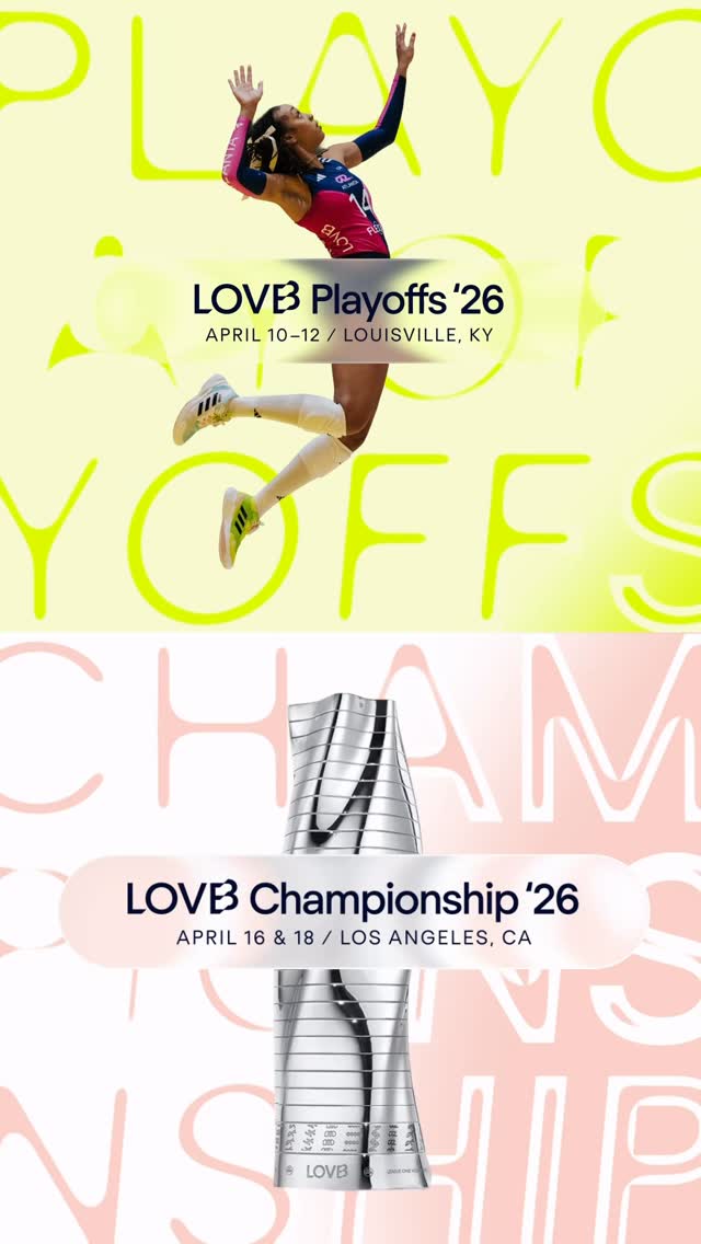 Louisville & LA - Are you ready?

Experience the postseason live as the league’s top teams compete for their place in the final.

Tickets for the LOVB Playoffs at Freedom Hall (April 10 - 12) are available now. Secure your seats now!

The top two teams from the LOVB Playoffs advance to the 2026 LOVB Championship in Los Angeles on April 16 and 18. Sign up for early ticket updates. Venue information coming soon!

Link in bio! 👆