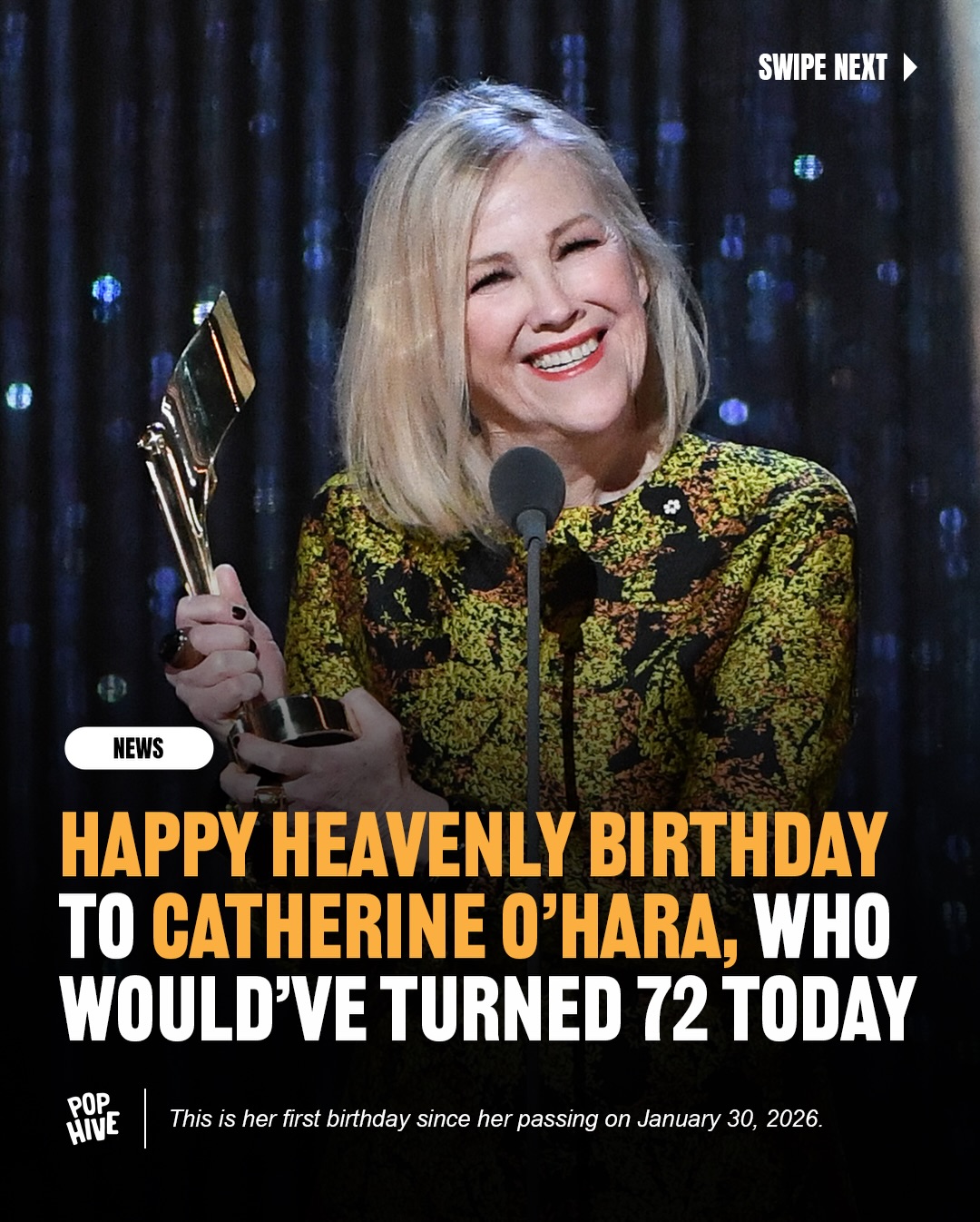 Happy Heavenly 72nd Birthday to the incomparable Catherine O’Hara. 🕊️✨

Coming just days after her historic posthumous win at the Actor Awards, today feels like the perfect moment to remember the joy she gave us. To the woman who was “simply the best,” thank you for the laughs.

What is your absolute favorite Catherine O’Hara moment❔ Drop a quote or a GIF in the comments❕ 👇

#CatherineOHara #SchittsCreek #MoiraRose #Beetlejuice #HomeAlone