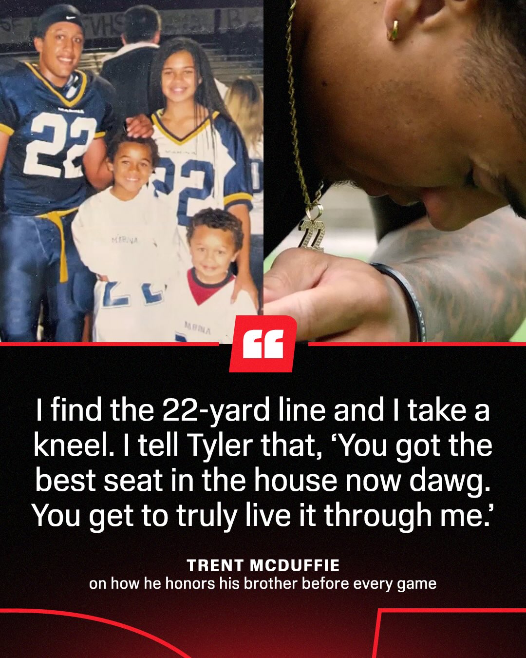 Trent McDuffie always looked up to his older brother, Tyler, growing up. In 2015, Tyler died of a heart attack.

Now, Trent honors his brother in a multitude of ways to remember how much Tyler means to him ❤️