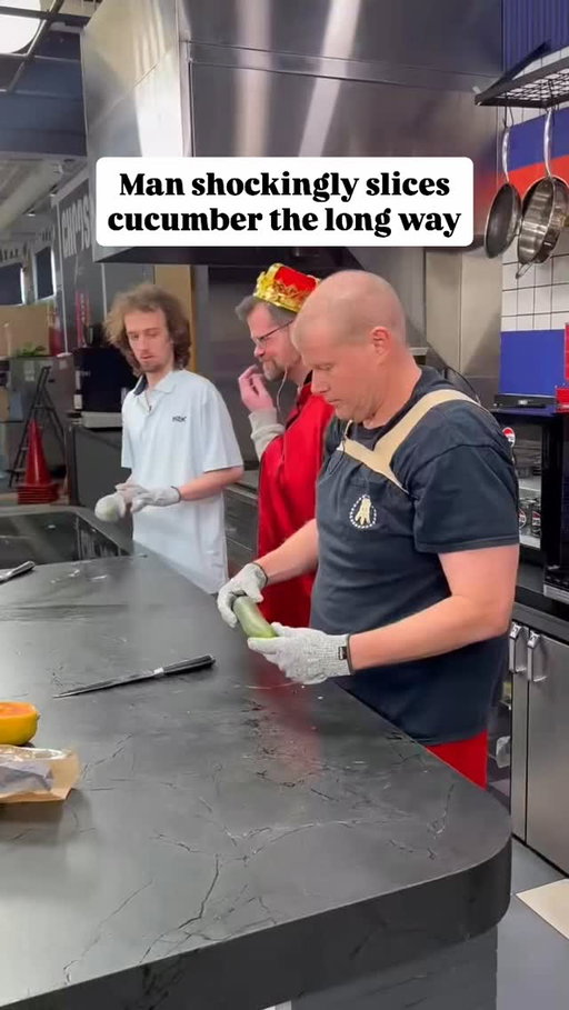 Surely the easiest way to slice a cucumber exactly in half is by going the long way!