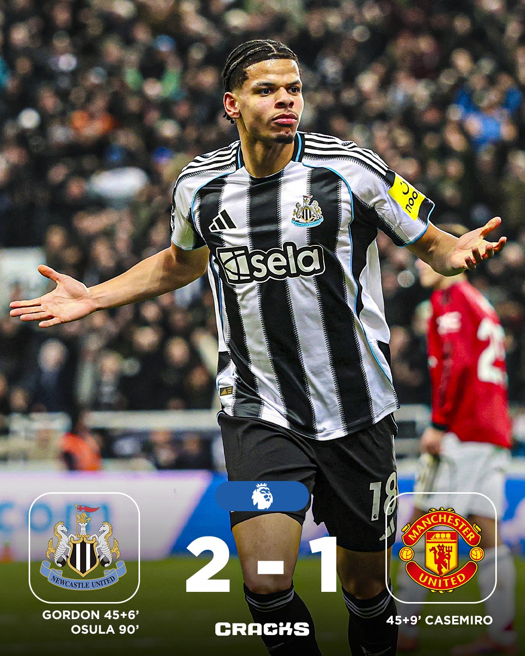 ➟ 𝙁𝙄𝙉𝘼𝙇 | Newcastle United 2-1 Manchester United

𝐃𝐑𝐀𝐌𝐀. Se acabó el invicto de Carrick con GOLAZO.

Jornada 29 🗓 | Premier League 🏴󠁧󠁢󠁥󠁮󠁧󠁿
