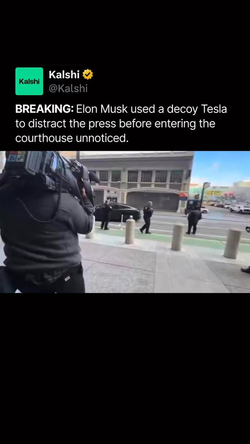 Photographers waiting outside a San Francisco courthouse say a Tesla surrounded by security acted as a decoy while Elon Musk quietly arrived in a different vehicle and rushed inside. 

The billionaire was there to testify in a lawsuit from former Twitter shareholders over claims tied to his 2022 purchase of the platform.