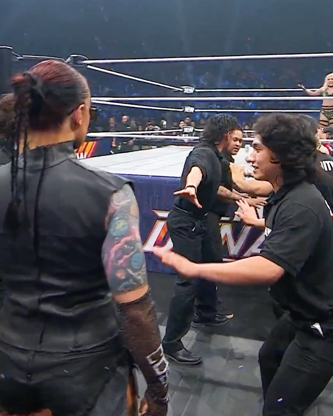 Tensions between @CallMeKrisStat and the Triangle of Madness are boiling over! 🌡️

#AEWDynamite is LIVE NOW on TBS & streaming on HBO MAX!