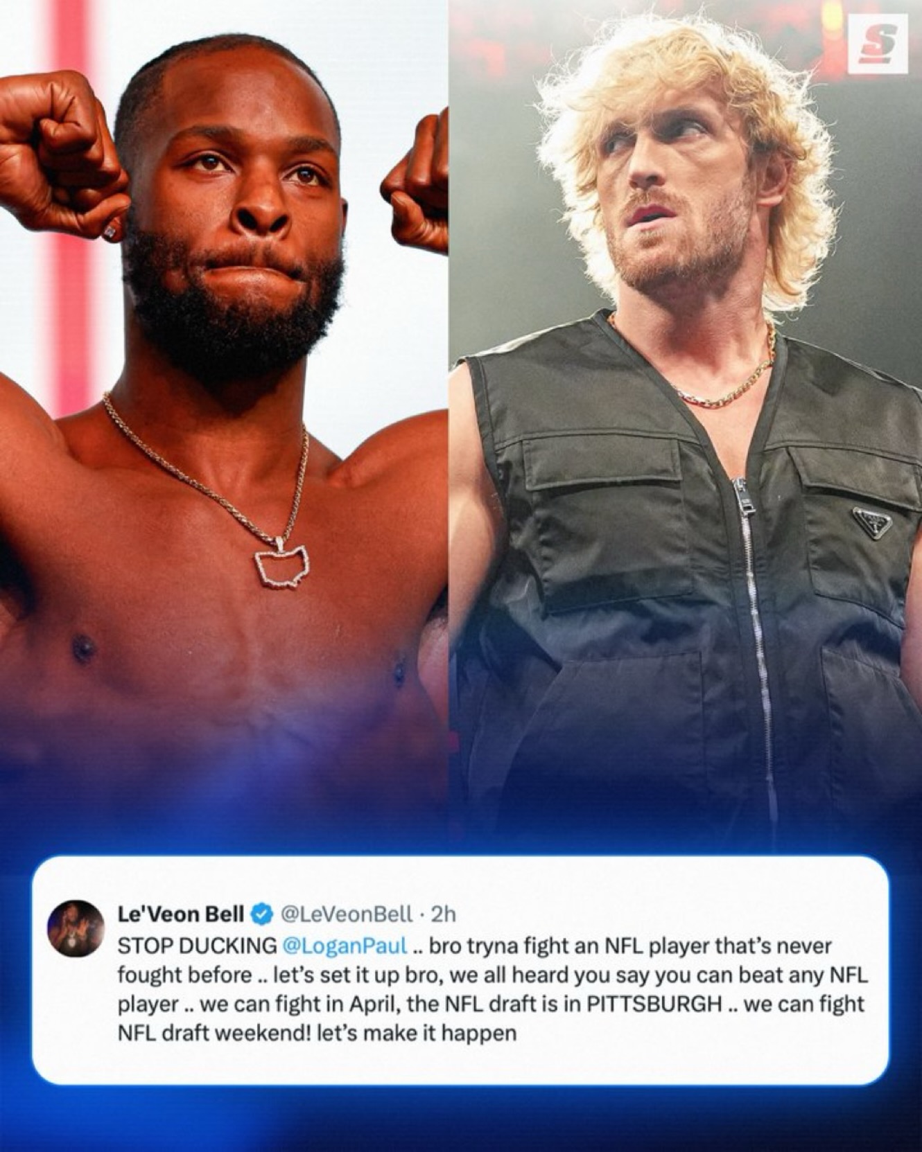 Le’Veon Bell challenges Logan Paul to fight him in the ring. 👀🥊
[via @leveonbell]