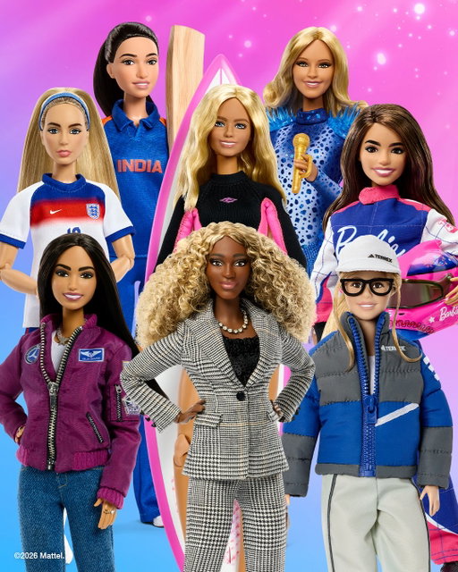 The dream is real 🌟 and we have the team to prove it. Ahead of International Women’s Day, Barbie is proud to announce our first-ever Barbie Dream Team, honoring eight women from across the globe who have led the way for future generations of girls by accomplishing breakthrough firsts in their chosen paths: ​

🎾 Serena Williams (US)Tennis legend and entrepreneur ​
🚀 Kellie Gerardi (US) Research astronaut ​
🏎️ Regina Sirvent Alvarado (Mexico) Professional race car driver​
⚽ Chloe Kelly (UK) Footballer​
🎤 Helene Fischer (Germany) Pop artist ​
⛰️ Zoja Skubis (Poland) Expedition climber ​
🏄‍♀️ Stephanie Gilmore (Australia) Professional surfer ​
🏏 Smriti Mandhana (India) Cricketer ​

​When girls see what’s possible, they dare to dream big – for the world, for the future, and for themselves. #Barbie​