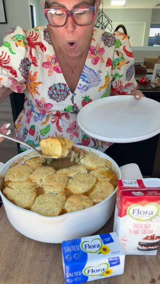 Seafood pie, but make it weeknight easy and Easter fancy 🐟🥧💚 If you’ve got hungry people circling the kitchen, this one is your friend. I do a simple 1:1 swap with FLORA Block and FLORA Thickened Cream, so you still get that proper creamy pie vibe, but it’s dairy free and lactose free. 
One pot, only cooking 1 dish, FLORA Block and Cream are affordable and bring great value into the conversation. Top it with my quick dill scone lid, no rolling, no stress, bake it up and boom. You look like you tried really hard. Creamy delicious dish. The difference is FLORA.

What you NEED
1 onion
3 carrots
3 potatoes
1 head broccoli
100g FLORA Block
1 tbsp crushed garlic
1 tbsp old bay seasoning 
1 cup FLORA Thickened Cream
1 kg marinara mix
1 cup vegetable stock
For the dough
3 cups SR flour
100g FLORA Block
1 1/4 cups FLORA Thickened Cream
1 bunch dill
Salt and pepper

What you do
Dice the onion, carrot, potatoes and broccoli.
Melt 100g FLORA Block with the onion, carrot and garlic. Cook until soft.
Add the potatoes and stock and cook until the potatoes are soft.
Stir in the old bay, FLORA Thickened Cream and marinara mix. Season with salt and pepper.
Rub 100g FLORA Block into the SR flour with your fingertips.
Mix in the finely sliced dill and FLORA Thickened Cream to make a soft dough.
Tip onto the bench and gently knead into a log. Cut into 12 pieces.
Place on top of the seafood filling and bake for 25 minutes at 200C until golden.