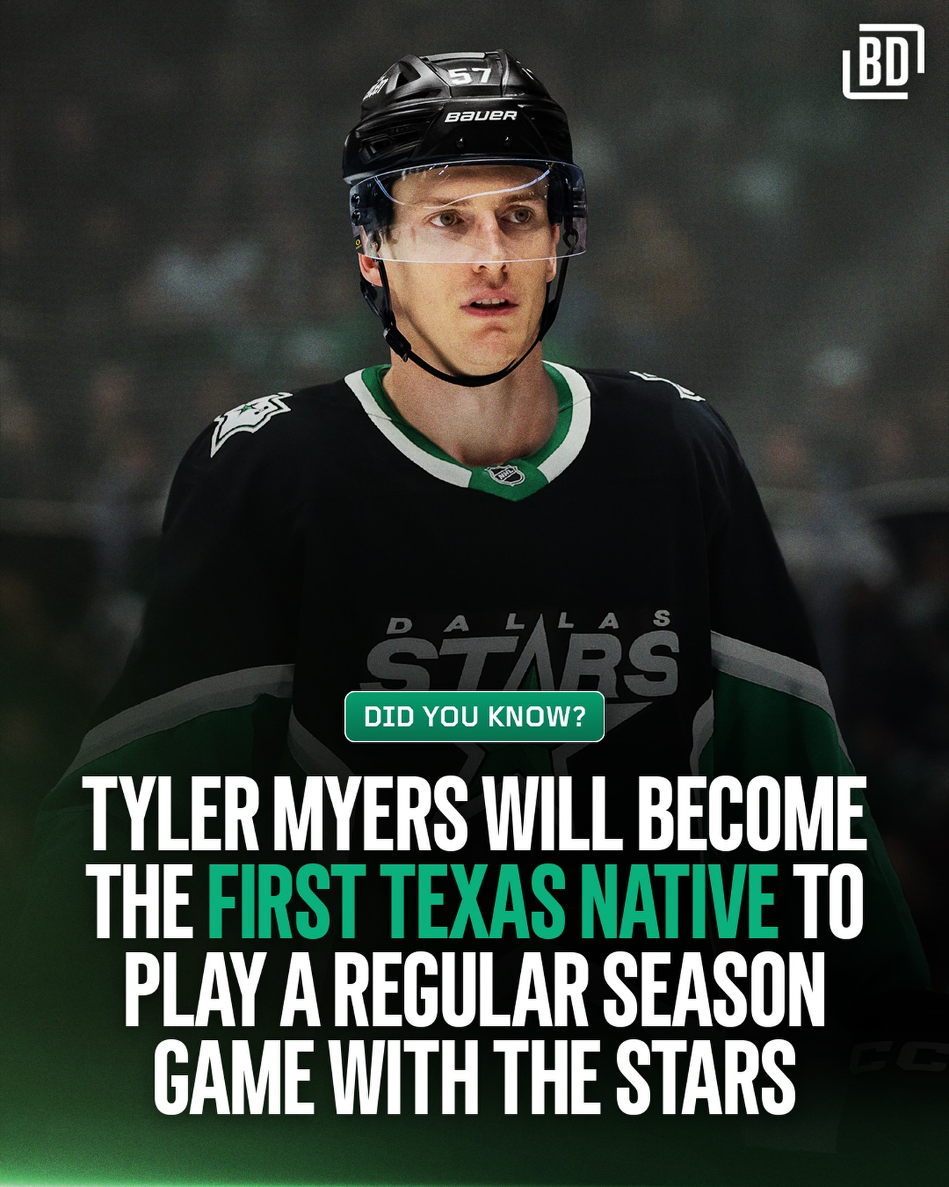 On top of being the first No. 57 in team history, the Houston-born Myers is set to become the only Texas native to suit up for the Stars in a regular season game. 😳

(H/T samnestler/X)