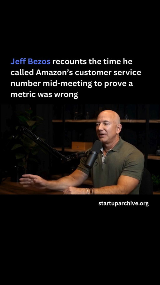 In the clip below, Jeff tells a story from the early days of Amazon when their metrics said customers waited less than 60 seconds after calling customer service. Yet this conflicted with customer complaints, and as Jeff explains:

“I have a saying, which is when the data and the anecdotes disagree, the anecdotes are usually right… If you have a bunch of customers complaining about something, and your metrics look like they shouldn’t be complaining, you should doubt the metrics.”

Then one day in a meeting, the head of customer service was defending the metric, and Jeff said, “Ok, let’s call.”

Jeff picked up the phone and dialed Amazon’s 1-800 customer service number.

Everyone in the meeting proceeded to wait more than 10 minutes before customer service answered.

“It dramatically made the point that something was wrong with the data collection, and that set off a whole chain of events where we started measuring it right… That’s an uncomfortable thing to do, but you have to seek truth even when it’s uncomfortable and you have to get people’s attention and they have to buy into it and they have to get energized around really fixing things.”

Video source: @lexfridman (2023)

---

Want even more startup insights from the world's best founders?

Join the 11,000+ founders who read the free newsletter at startuparchive.org