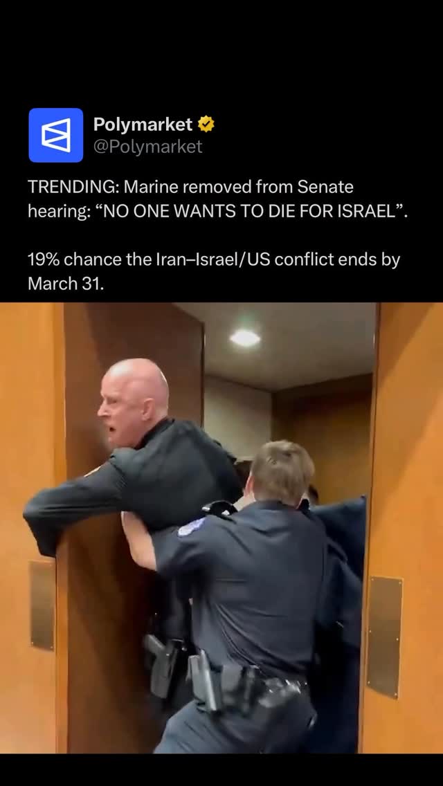 U.S. Marine Brian McGinnis was removed from a Senate hearing after interrupting Homeland Security Secretary Kristi Noem’s testimony before the Senate Judiciary Committee, shouting, “No one wants to die for Israel.”